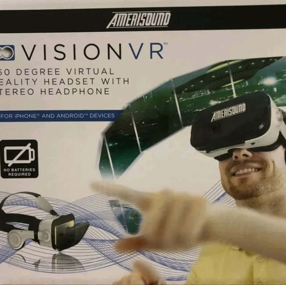 ❤Amerisound Vision VR 360 Degree Virtual Reality Headset w/ Stereo Headphone NEW